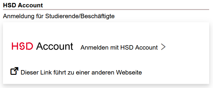 Screenshot vom Link auf die Anmeldung mit HSD-Account für Studiernde/Beschäftigte